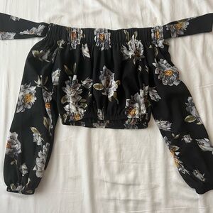 Black floral blouse